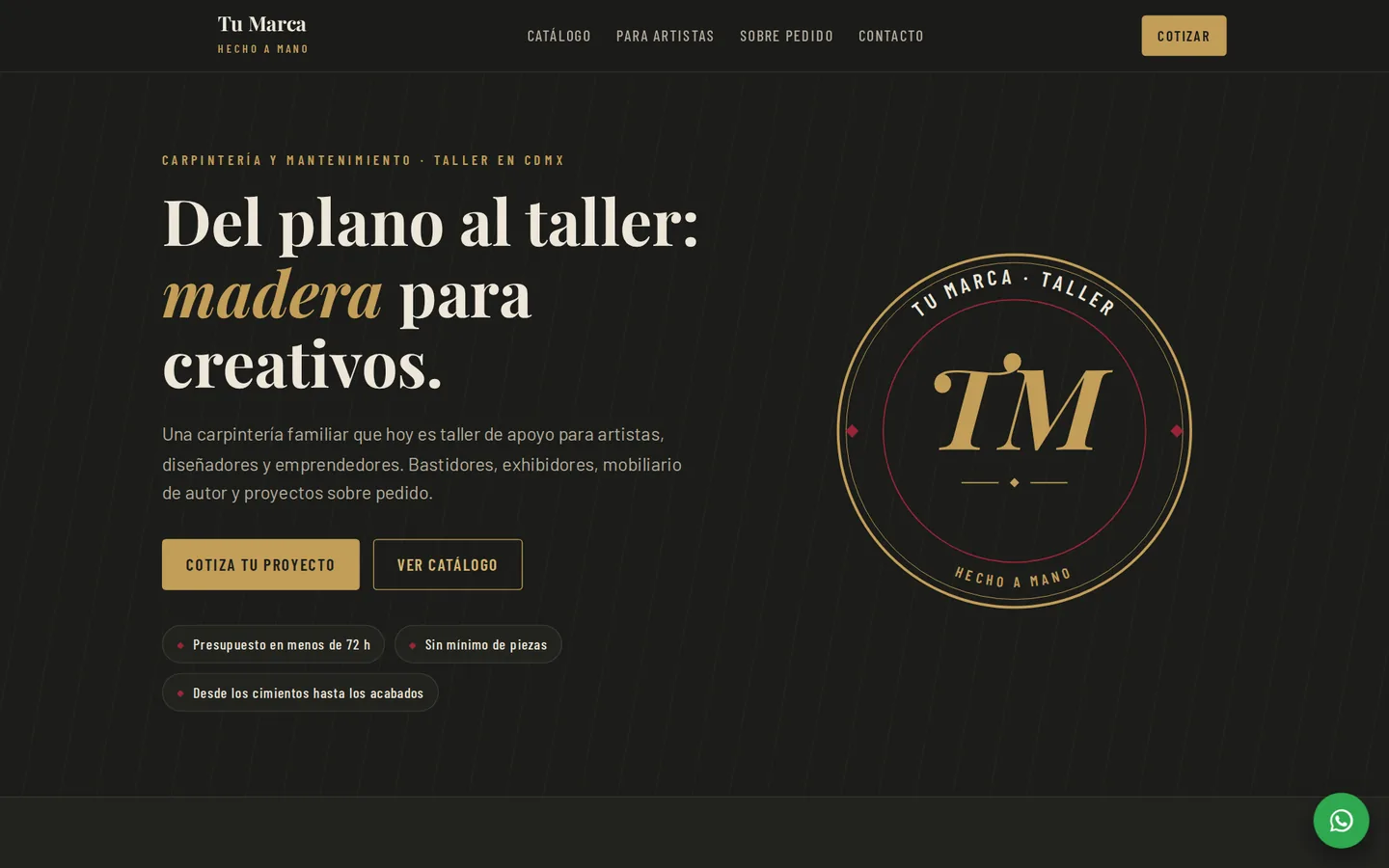 Concepto de página para taller de carpintería para creativos, vista en computadora