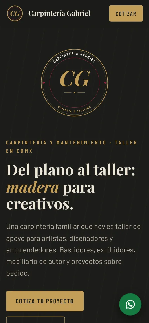 Página de Carpintería Gabriel en celular