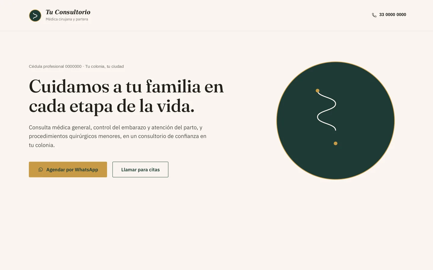 Concepto de página para consultorio médico familiar, vista en computadora